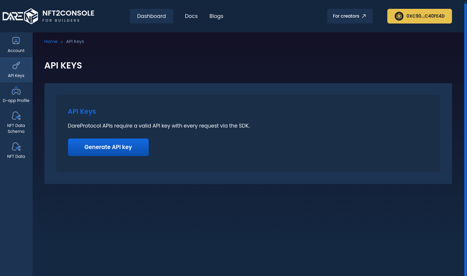 Console generate API key